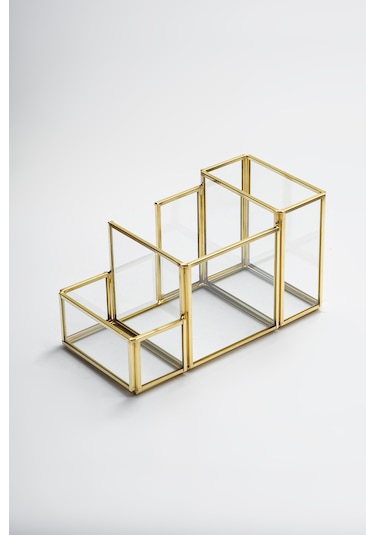 Kalemlik Cam Organizer Pirinç & Gold