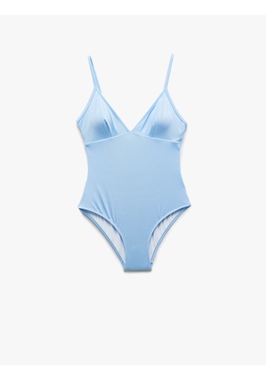 Koton Astarlı Parlak İnce Askılı V Yaka Mayo Mavi 5sak20040mm Mavi