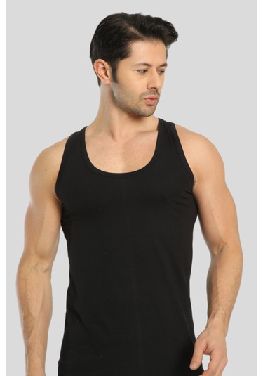 Erkek Siyah Pamuklu Omuzu Lok Dikişli Atlet 3'lü Paket Siyah