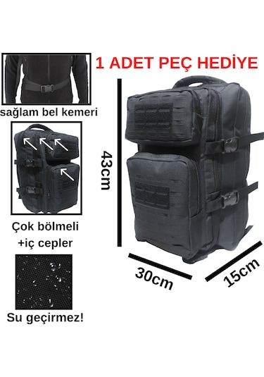 Baggor Kampçı-Seyahat-Dağcı-Outdoor-Askeri Taktik Sırt Çantası Siyah Çok Renkli