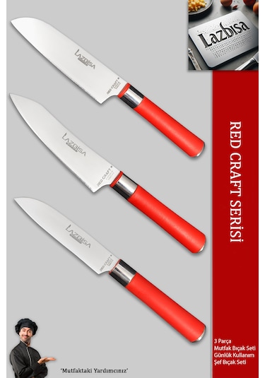 Red Craft Serisi Mutfak Bıçak Seti Et Sebze Şef Bıçağı Mtf-8476 Kırmızı