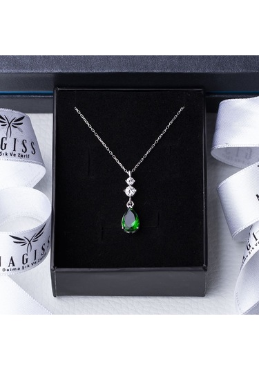 Yeşil Damla Model Zirkon Taşlı 925 Ayar Gümüş Kadın Kolye Gümüş - Rodyum