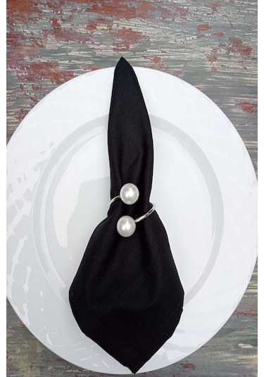 6 Adet Gümüş Metal Halkalı Krem Incili Peçete Yüzüğü