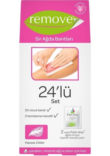 Remove Hassas Ciltler için Sir Ağda Bandı 20'li + Temizleme Mendili 2'li + Ağda Öncesi Mendili 2'li