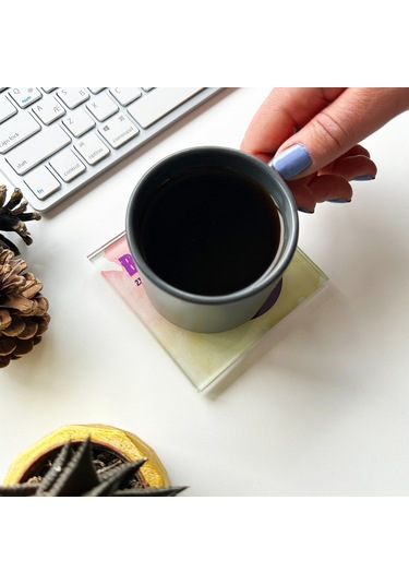 Cam Bardak Altlığı Burçlar - Başak Burcu 4'lü Takım 10cm X Beyaz