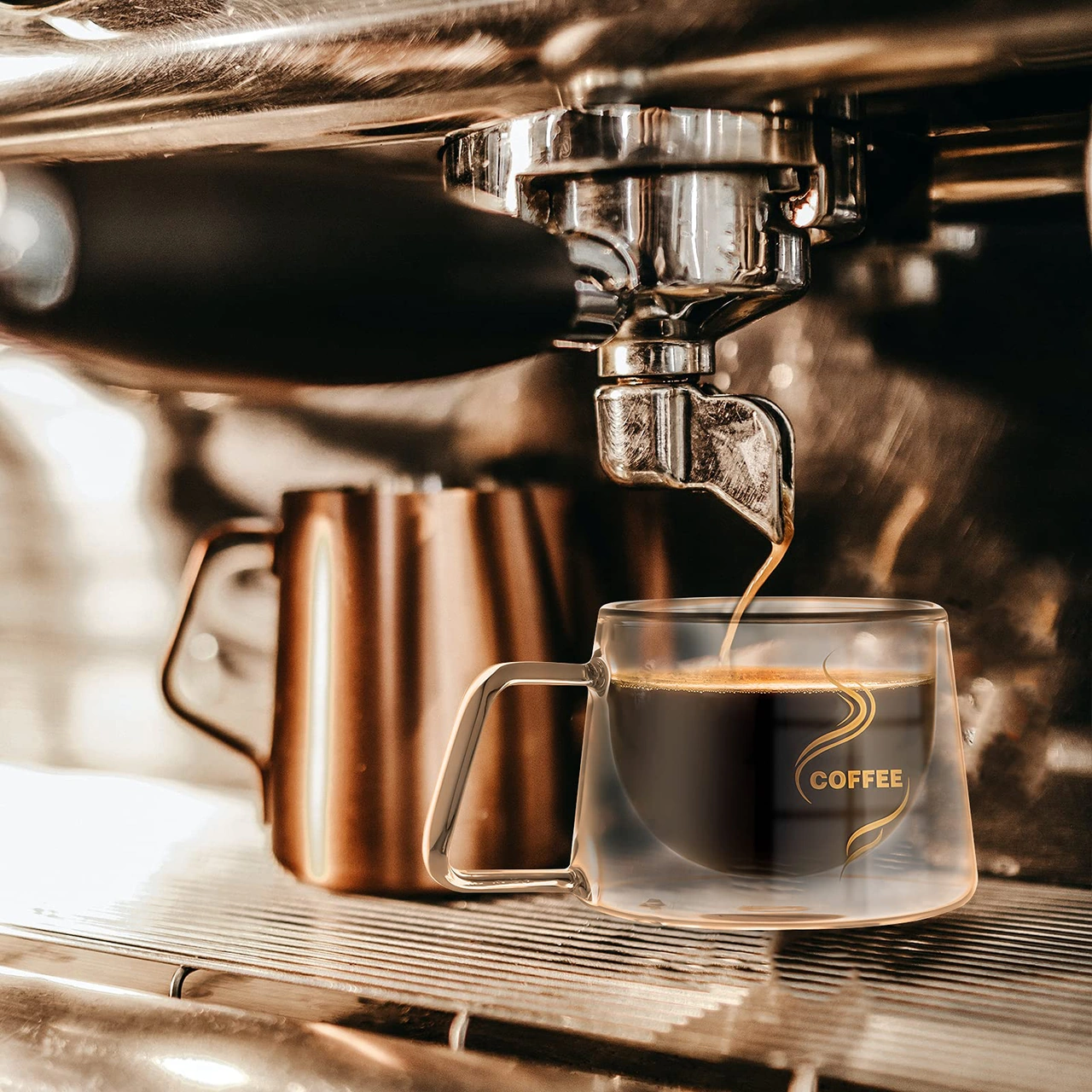 Youtek 2'li Isı Yalıtımlı Cam Kahve Fincanı, Korkuluklu, Isı Taşınımı Engelliyor, Mikrodalga Ve Bulaşık Makinesine Uygun, Borosilikat Cam Şeffaf