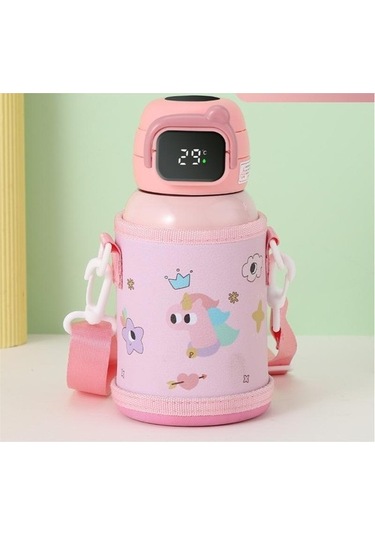 Clothing Finds Kare Kapaklı Karikatür 316 Paslanmaz Çelik Akıllı Termos Kupa 500ml Tue7n7 Pembe