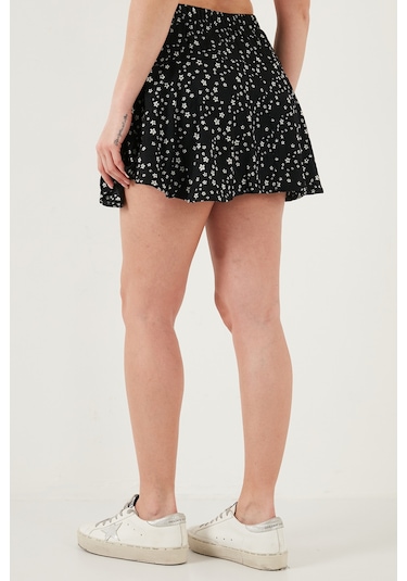 Lela Desenli Beli Lastikli Mini Bayan Şort Etek 5865118 Siyah