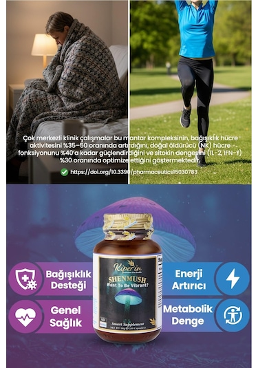 Kiperin Shenmush Ahcc, Reishi, Shiitake, Lions's Mane, Agaricus, Cordyceps Mantarları 30 Kapsül