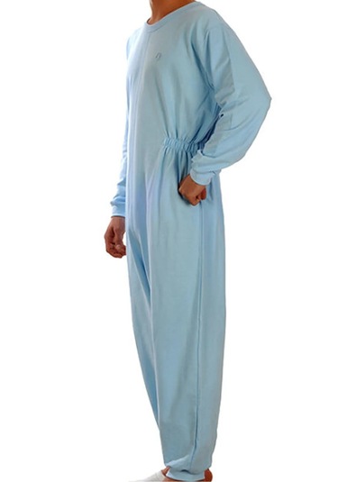 Caretex Yuvarlak Yaka Sırt Fermuarlı Hasta Bakım Tulumu Mavi
