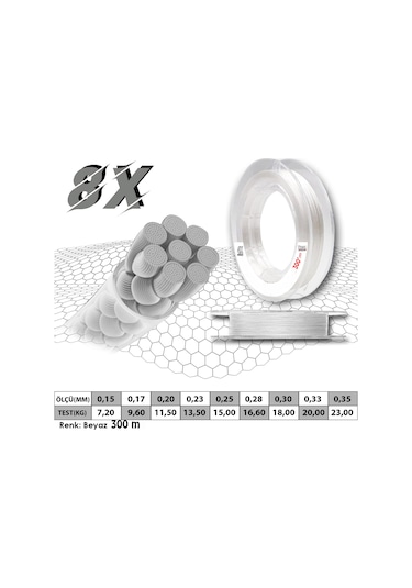 Mercan Platinum Pe 8X Örgü İp 300 M Beyaz Misina