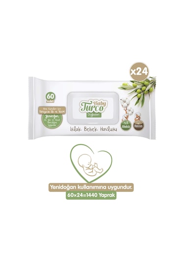 Baby Turco Doğadan Yenidoğan Islak Bebek Havlusu 24 X 60 Yaprak