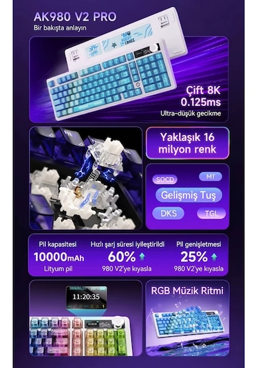 Ak980v2 Pro 8000 Hz Kablosuz Mekanik Oyun Klavyesi-tft Ekranlı-rapid Trigger