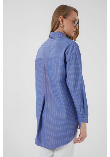 Gabria Tek Cep Arkası Uzun Gömlek Mavi