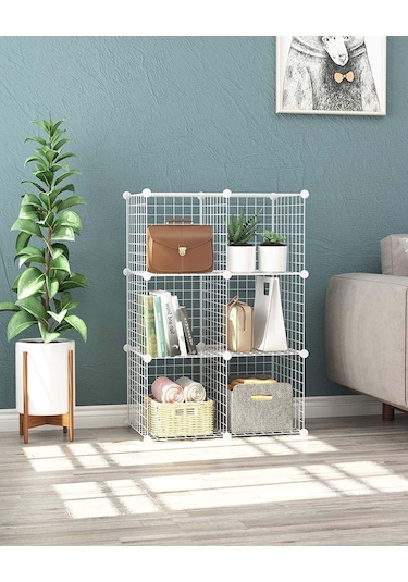 6 Bölmeli Beyaz Portatif Çok Amaçlı Metal Tel Dolap Raf Kitaplık