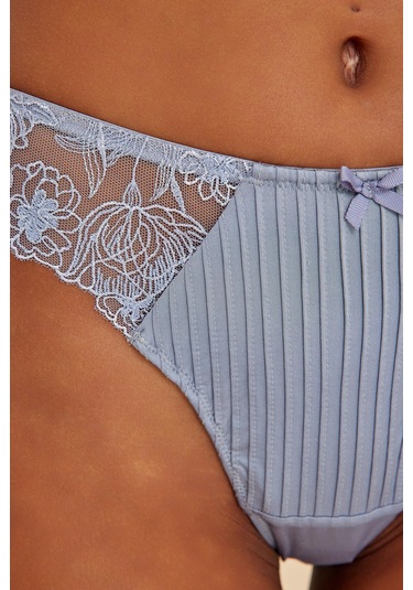 Paris Gri Mavi Dantelli String Külot Mavi