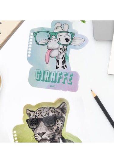 Vuki Şekilli Spiralli Not Defteri Kaplan-zürafa - 6 Adet Çok Renkli