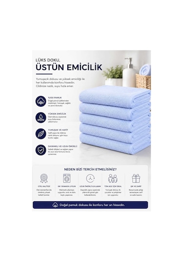 6 Lı Otel El Yüz Havlusu Pamuklu Beyaz 50x85 Cm Newcotton Diğer