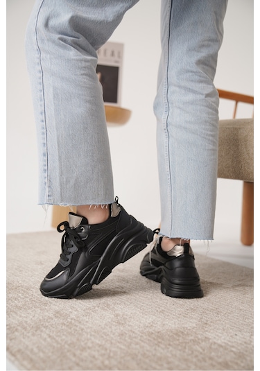D383 Günlük Ortopedik Kadın Sneaker Spor Ayakkabı Siyah