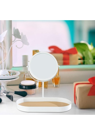 Homyl Tepsili Masa Üstü Makyaj Aynası Ayrılabilir Beyaz Beyaz