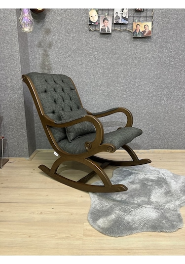 Asedia Rustik Ceviz Nefti Yeşil Döşemeli Sallanan Sandalye