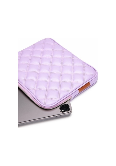 Apple Uyumlu - Unisex iPad Air Pro & Matepad Galaxy Tablet Kılıfı 11" Deri Kapitone -lila