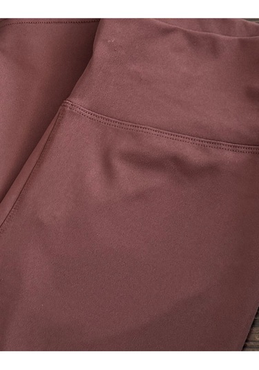 Diz Altı Kapri Tayt Yüksek Bel Likralı Parlak Dalgıç Kumaş, Antrasit Füme Kahverengi