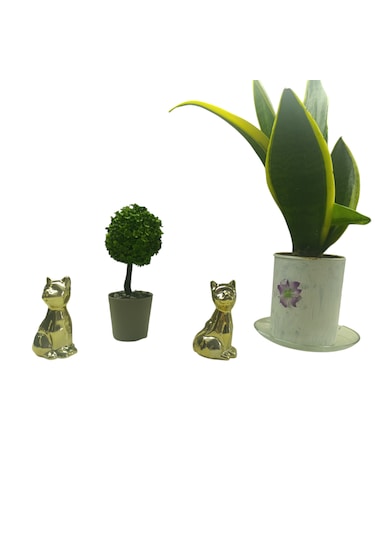 9cm -6cm Ebatlarında Kırılmaz Polyester, Kedi Figürlü Biblo