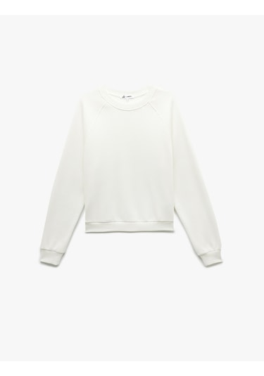 Koton Şardonlu Uzun Kollu Bisiklet Yaka Basic Oversize Sweatshirt Ekru 6wal10129ık Ekru