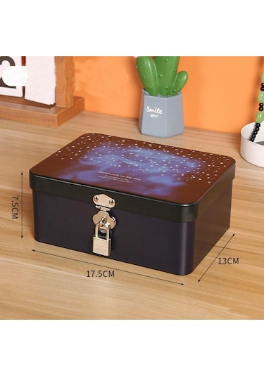 Kilit Anahtarlı Büyük Kapasiteli Teneke Kutu Metal Kutu Yüksek Kaliteli Masaüstü Saklama Kutusu Diğer
