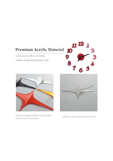Jeehugo Kırmızı Desenli Rakamlı Akrilik Duvar Saati - 40cm Dıy Montajlı, Aa Karbon Pil İle Çalışır Pil Dahil Değil Kırmızı