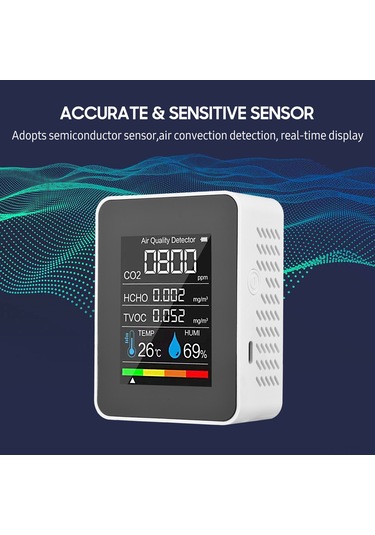 Symbee Co2, Hcho, Tvoc, Sıcaklık Ve Nem Tespit Cihazı - Lcd Renkli Ekranlı Yarıiletken Sensörlü Hava Kalitesi Monitörü Batarya Dahil