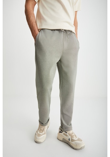 HUXLEY Erkek Regular Boru Paça Normal Bağcıklı Bel Organik Pamuk Yan Cepli Haki Pantolon