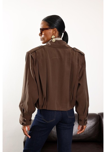 Kahverengi Piliseli Bomber Ceket Kahverengi