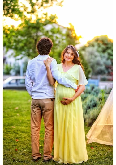 Modalabio Moda Labio- Babyshower Melek Kol Hamile Elbisesi Sarı