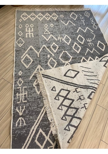 Kilim Çift Taraflı Dokuma Kilim İskandinav Kilim Gri -beyaz