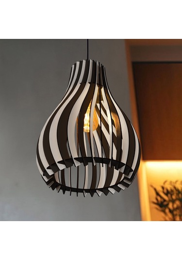 Vialux Modern Ahşap Rustik Avize Tekli Sarkıt Lamba Siyah - Beyaz Siyah - Beyaz
