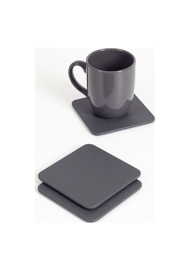Turgut Office Deri Bardak Altlığı Antrasit 3 Adet Antrasit