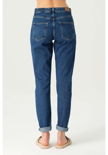 Orta Mavi Yüksek Bel Patı Fermuarlı Slim Fit Jean Pantolon C 4934-009 Mavi