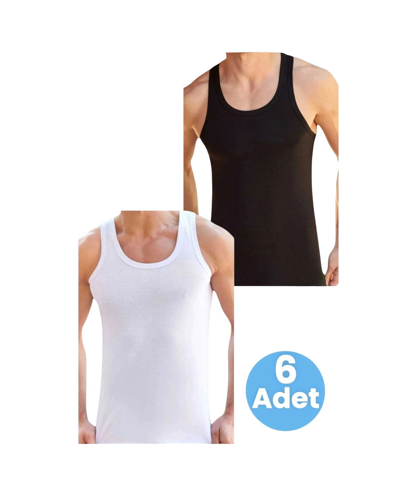 Tezzgelsin Erkek Pamuklu 2 Renk 6'lı Atlet Siyah - Beyaz