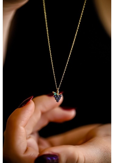 Mor Taşlı Üzüm Altın Kolye