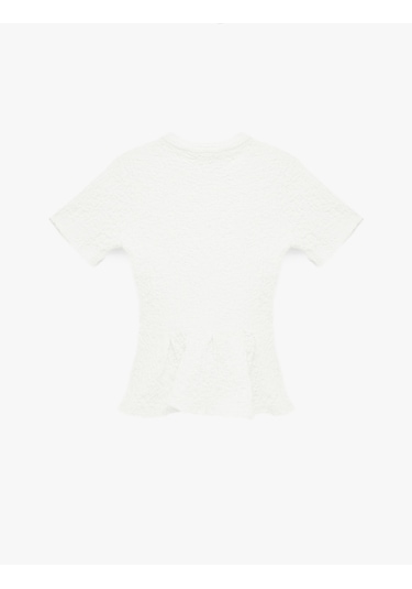 Koton Slim Fit Bisiklet Yaka Kısa Kollu Dokulu Peplum Bluz Ekru 6sak70020uk Ekru