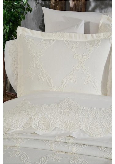 Çeyiz Diyarı Sahra 10 Parça Battaniyeli Çeyiz Seti Krem Krem