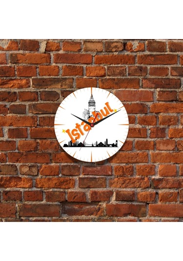 İstanbul Tasarımlı Duvar Cam Saati Beyaz