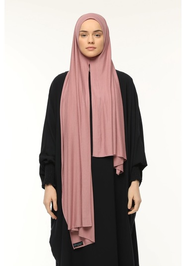 Hazır Pratik Geçmeli Lüks Düz Penye Şal Çapraz Hizalı Toz Pembe