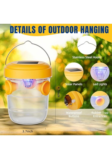 Hfambition Güneş Enerjili Dış Mekan Asılı Arı Tutucu - 2 Adet Sarı Arı Tuzağı, Solar Enerji İle İşleyen Kovucu Alet