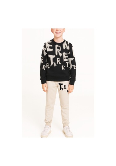 Erkek Çocuk 2 İplik Şardonsuz Alt-üst Takım Yazı Baskılı 3-10 Yaş 12413 Krem