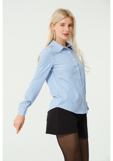 S'amore Clothing Çizgili Gömlek Mavi Multi Mavi