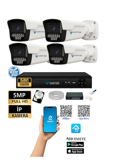 4 Kameralı 1080p İp Güvenlik Kamera Seti 500gb Hdd Uzaktan İzleme Kolay Kurulum Sesli Kamera