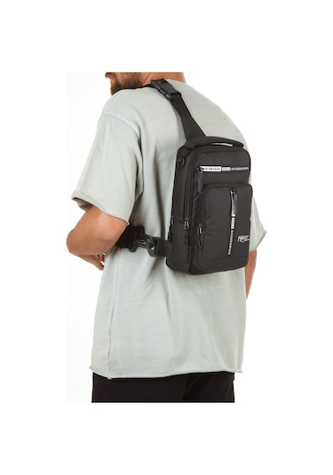 Newish Polo Erkek Kumaş Sırt El Ve Omuz Çantası New350 - Siyah - Beyaz